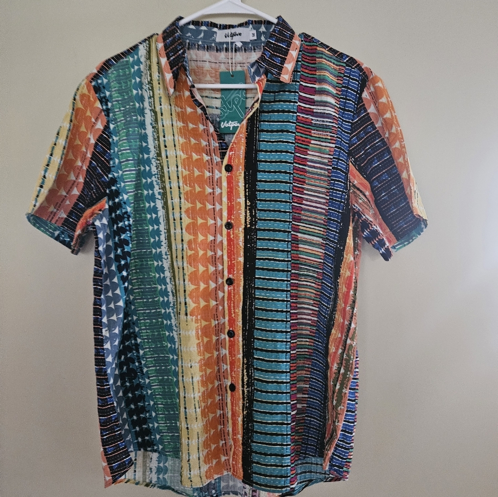 Casual Blue and Orange Striped Button Down Shirt